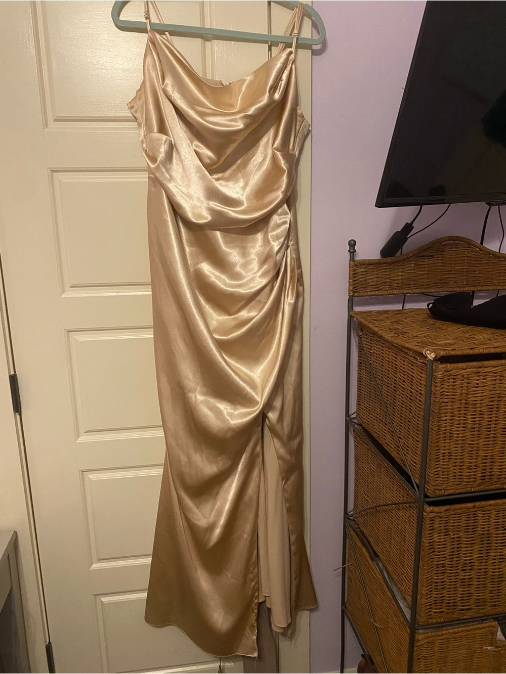 Birdy Grey Champagne Satin Cowl Slip Dress